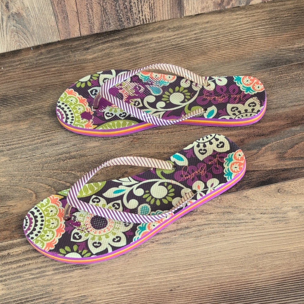 Vera Bradley Plum Crazy Multicolor Floral Sandals Flip Flops 9-10        Q196 - Picture 4 of 9